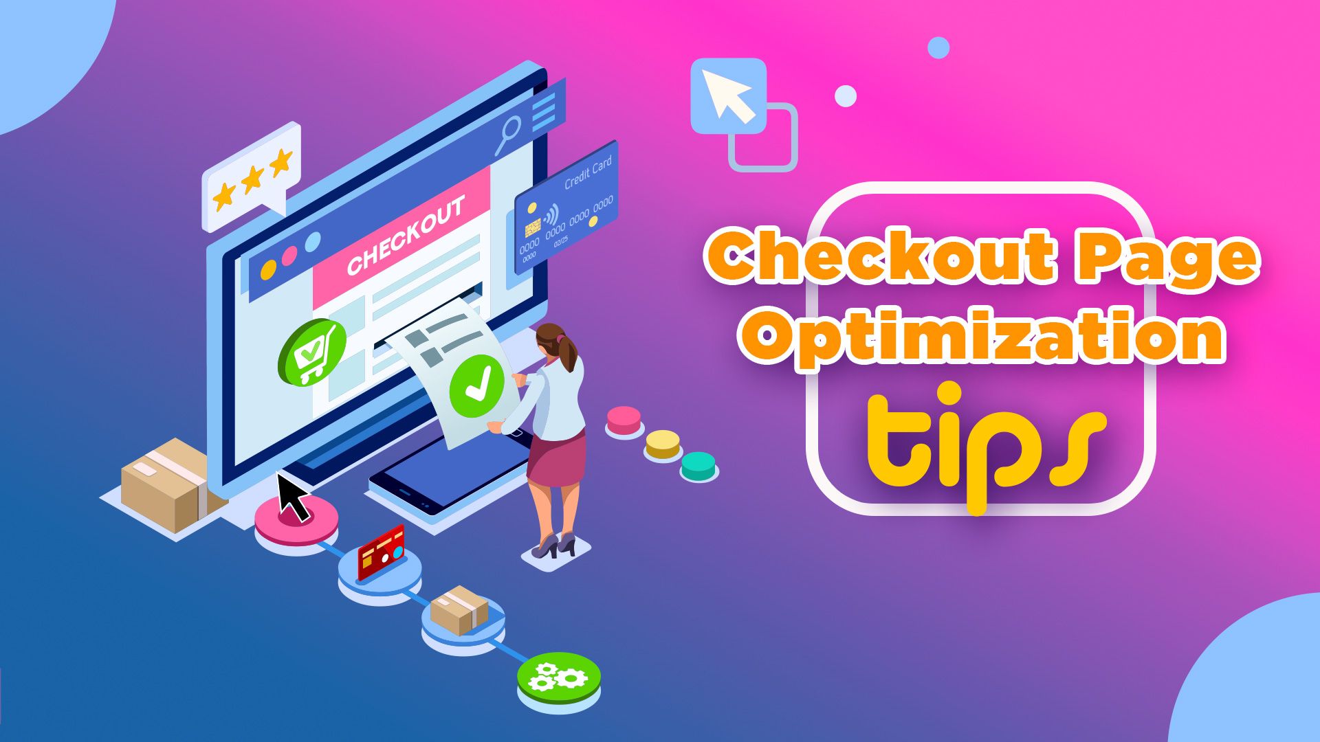 γραφικό με οθόνη υπολογιστή και άνθρωπο που είναι στην checkout σελίδα